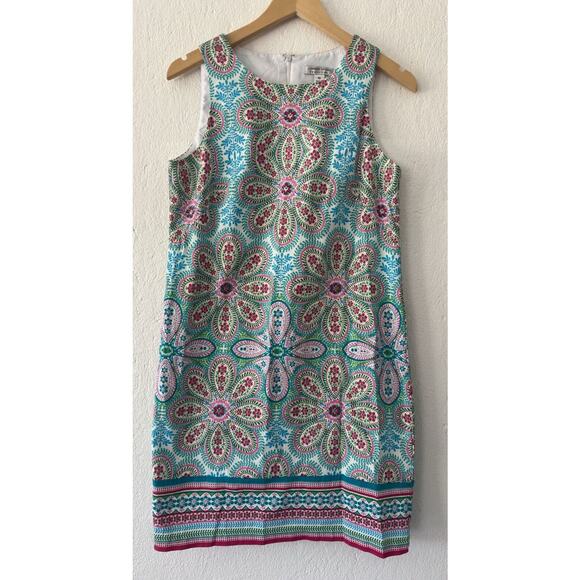 London Style Collection Size 10 Sleeveless Knee Length Blue Pink Dress Sheath - Picture 1 of 8